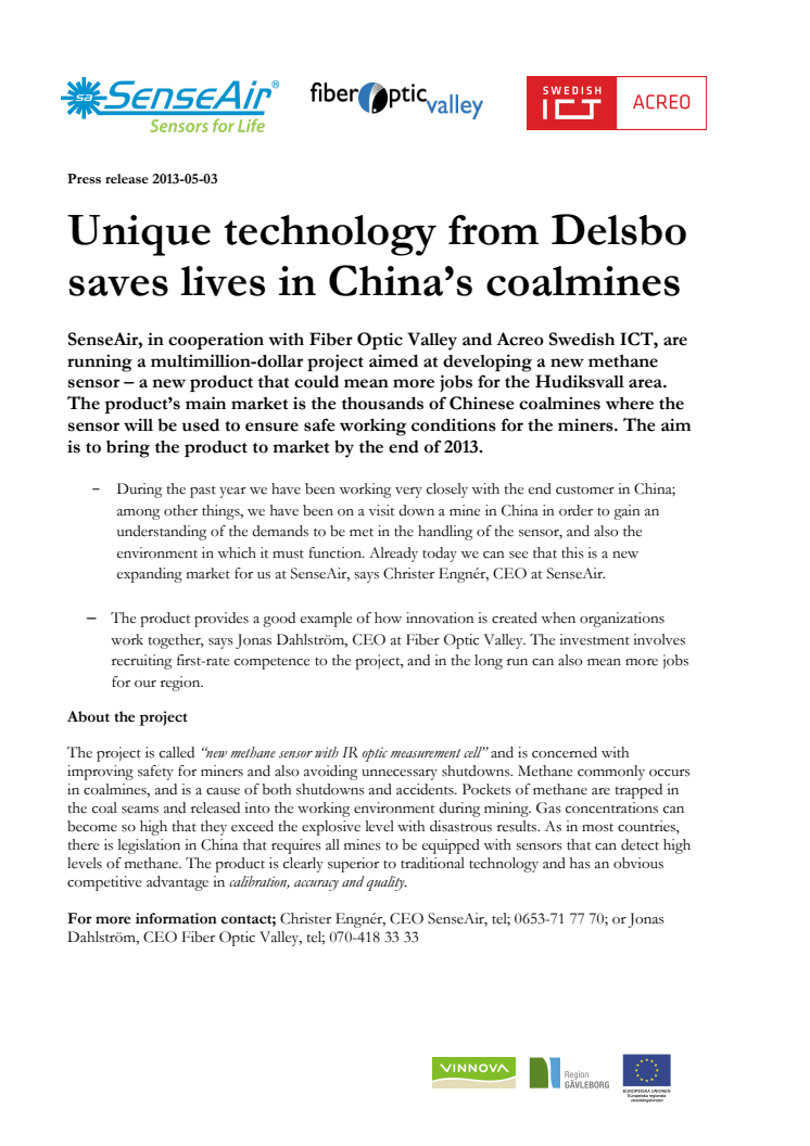  Unique technology from Delsbo saves lives in China’s coalmines