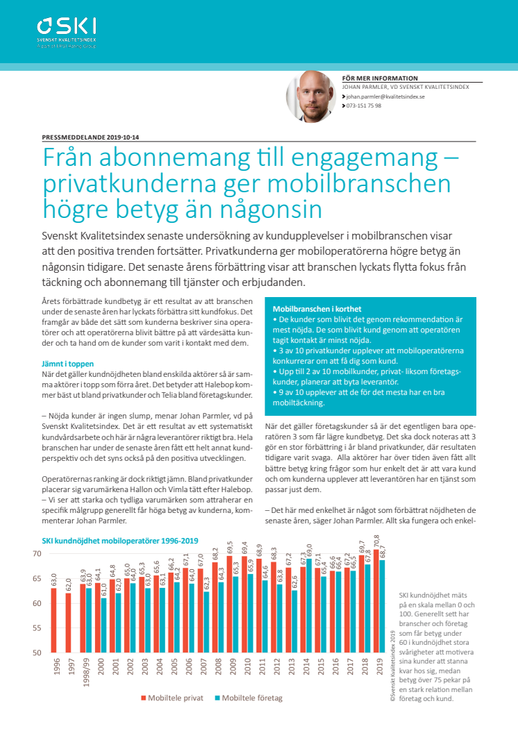 Privatkunderna ger mobilbranschen högre betyg än någonsin