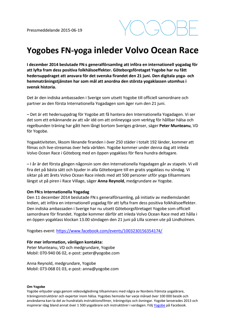 Yogobes FN-yoga inleder Volvo Ocean Race