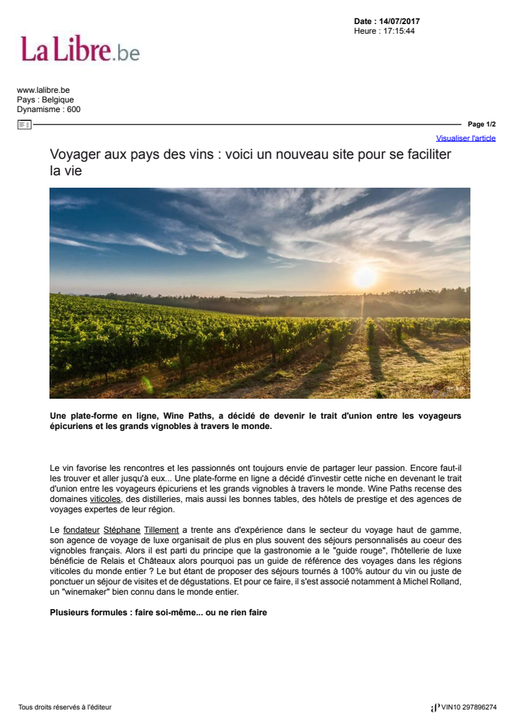 [FR] La Libre talks about Wine Paths