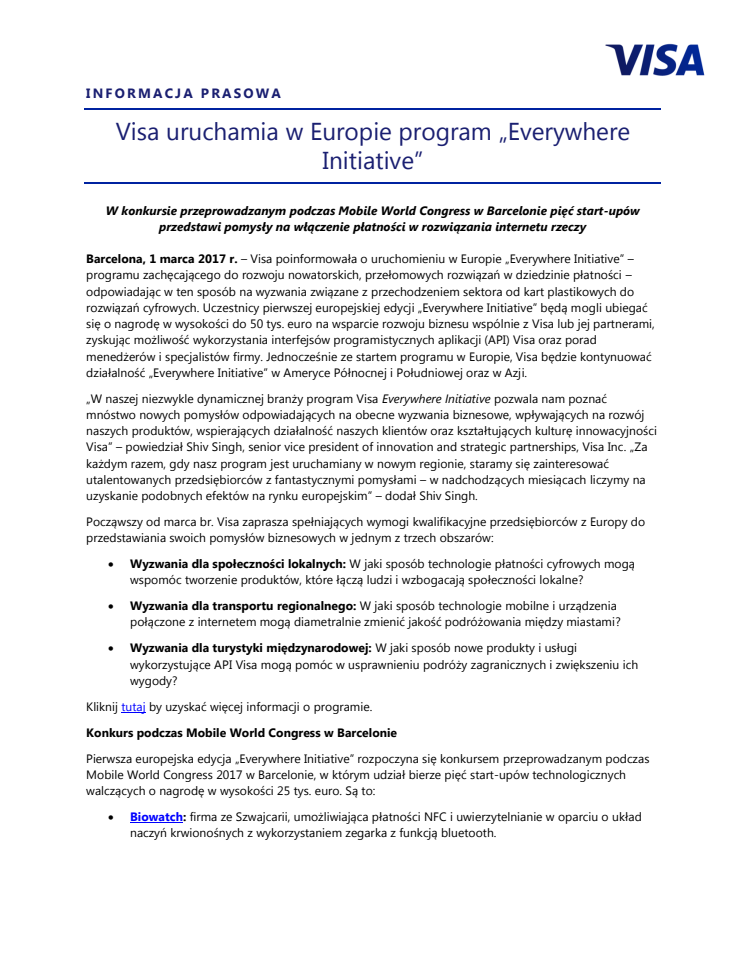Visa uruchamia w Europie program „Everywhere Initiative” 