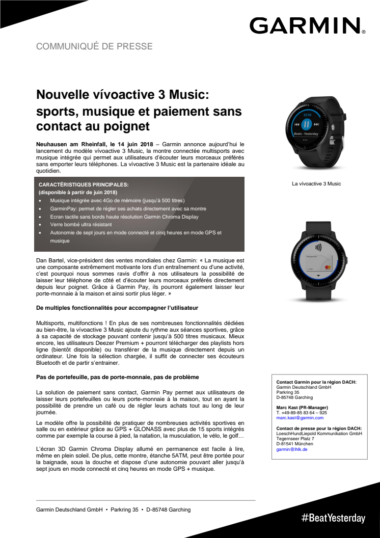 Nouvelle vívoactive 3 Music:  sports, musique et paiement sans contact au poignet