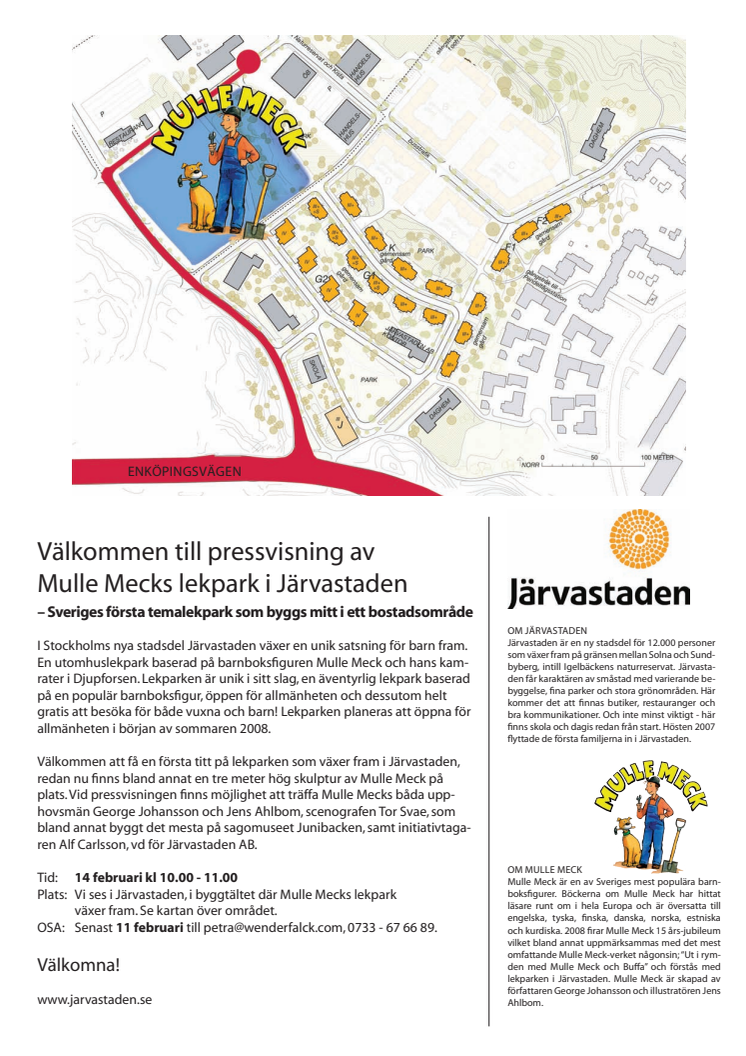 Välkommen till pressvisning av Mulle Mecks lekpark i Järvastaden Sveriges första temalekpark som byggs mitt i ett bostadsområde
