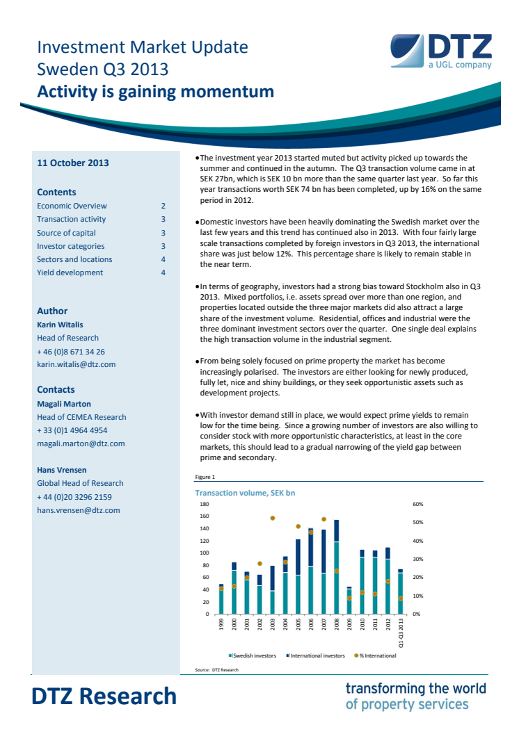 DTZ Investment Market Update Sweden Q3 2013