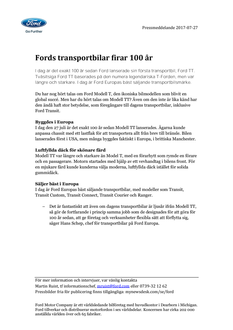 Fords transportbilar firar 100 år