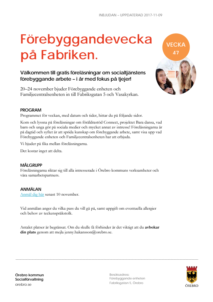 Inbjudan - temavecka om socialtjänstens förebyggande arbete 2017