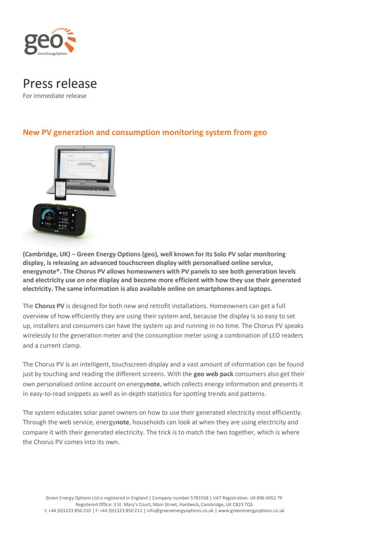 New PV generation and consumption monitoring system from geo