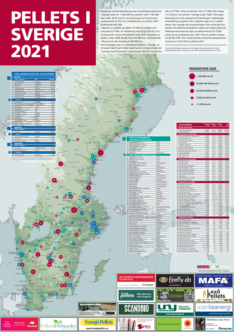 Bioenergis karta: Pellets i Sverige 2021