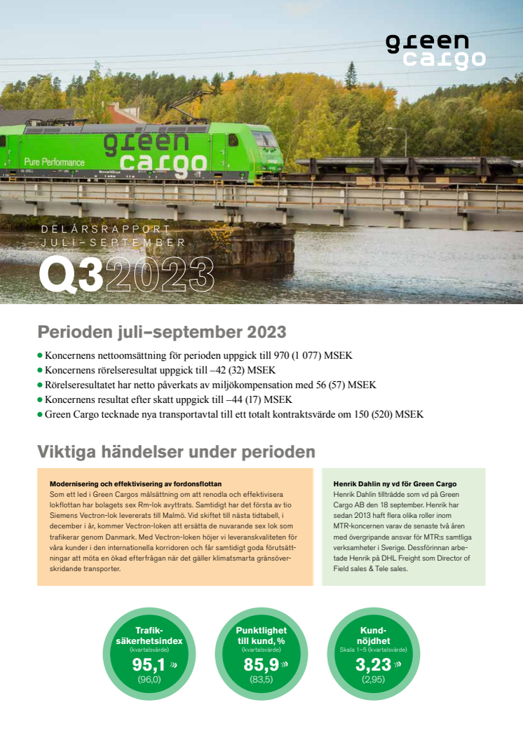 Green Cargo delårsrapport Q3 2023