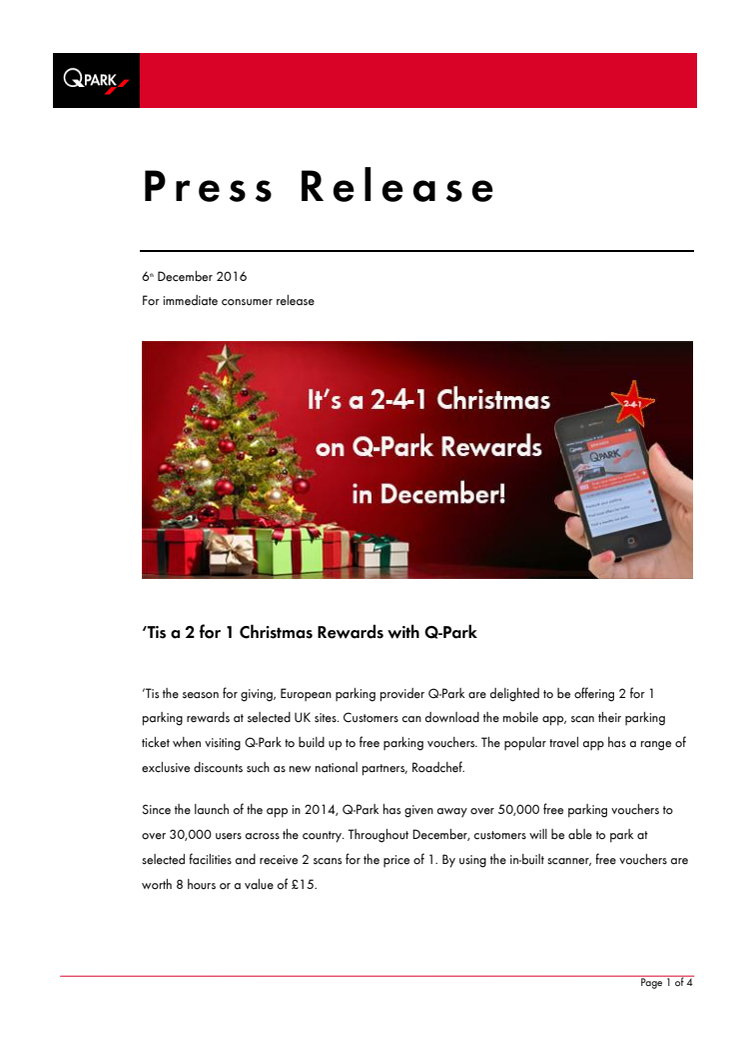 Get jolly when you park and save with  2 for 1 Q-Park Rewards!