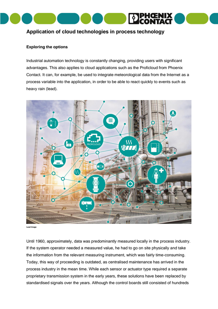 Application of cloud technologies in process technology 