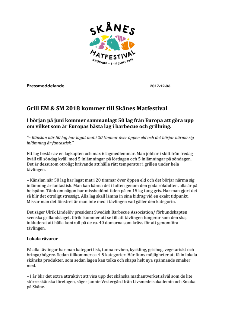 Grill EM & SM 2018 kommer till Skånes Matfestival