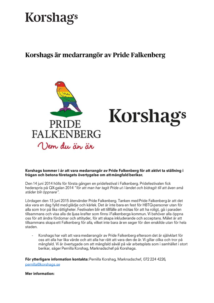 Korshags är medarrangör av Pride Falkenberg 