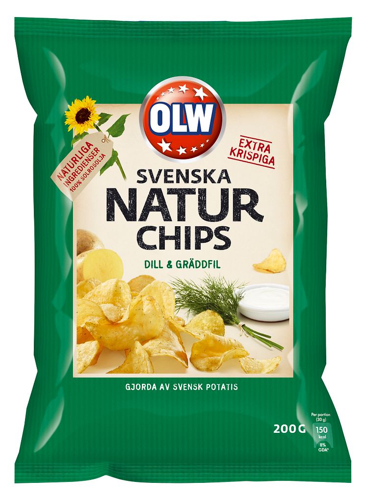 Svenska Naturchips Dill & Gräddfil Naturliga ingredienser