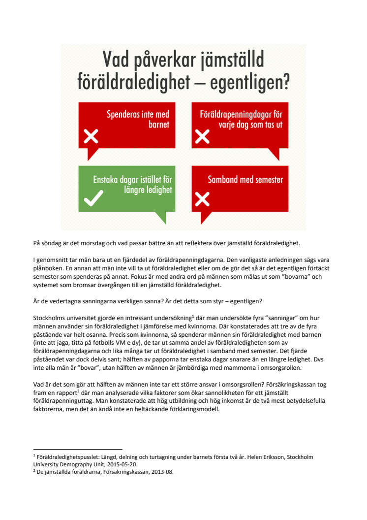 Vad påverkar jämställd föräldraledighet – egentligen?