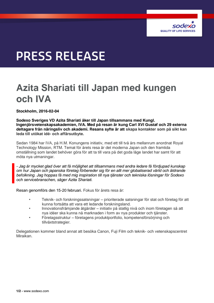 Azita Shariati till Japan med kungen och IVA