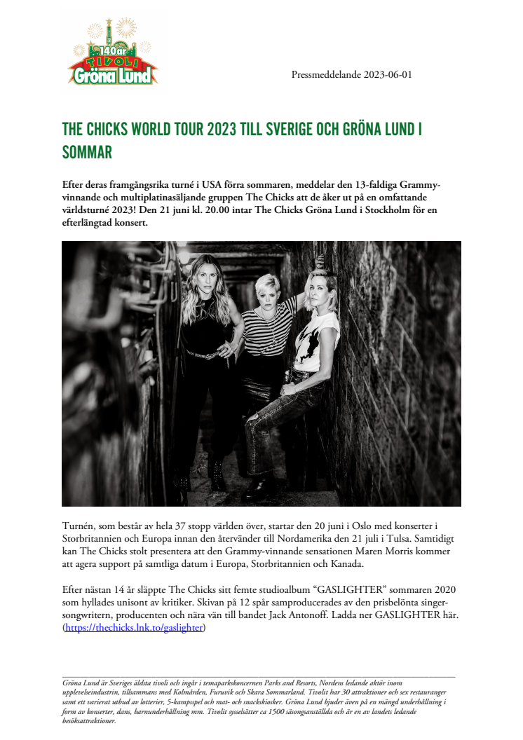 The Chicks World Tour 2023 till Sverige och Gröna Lund i sommar.pdf