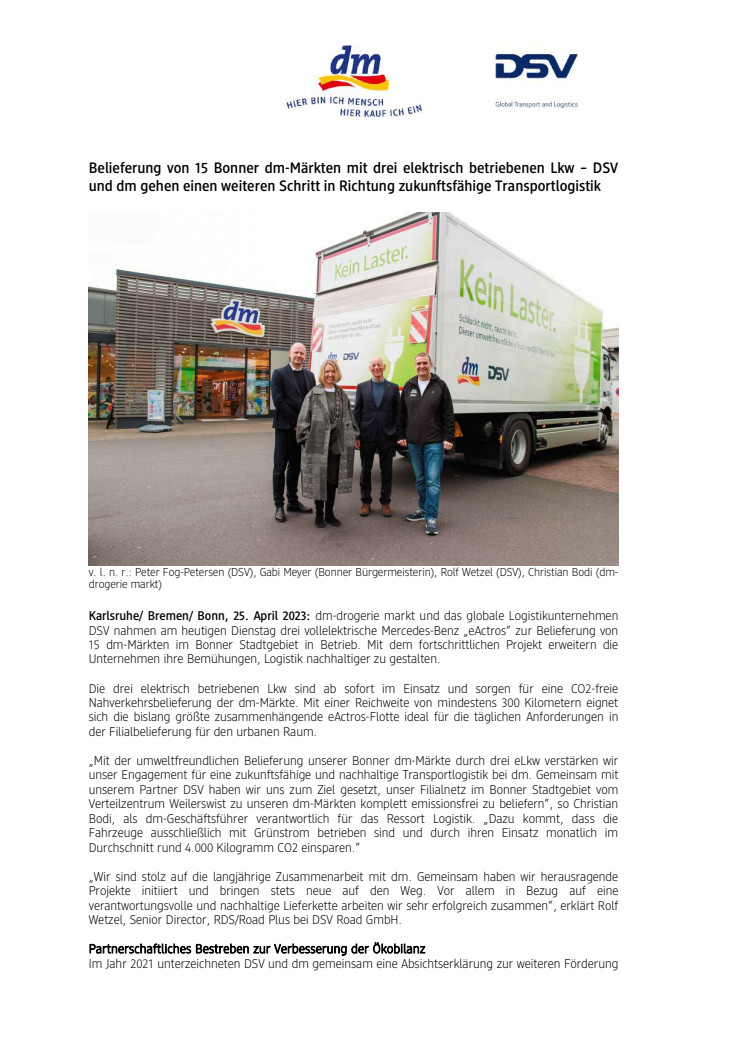 Pressemitteilung- Belieferung von 15 Bonner dm-Markten mit drei elektrisch betriebenen Lkw - DSV und dm gehen einen weiteren Schritt in Richtung zukunftsfahige Transportlogistik.pdf