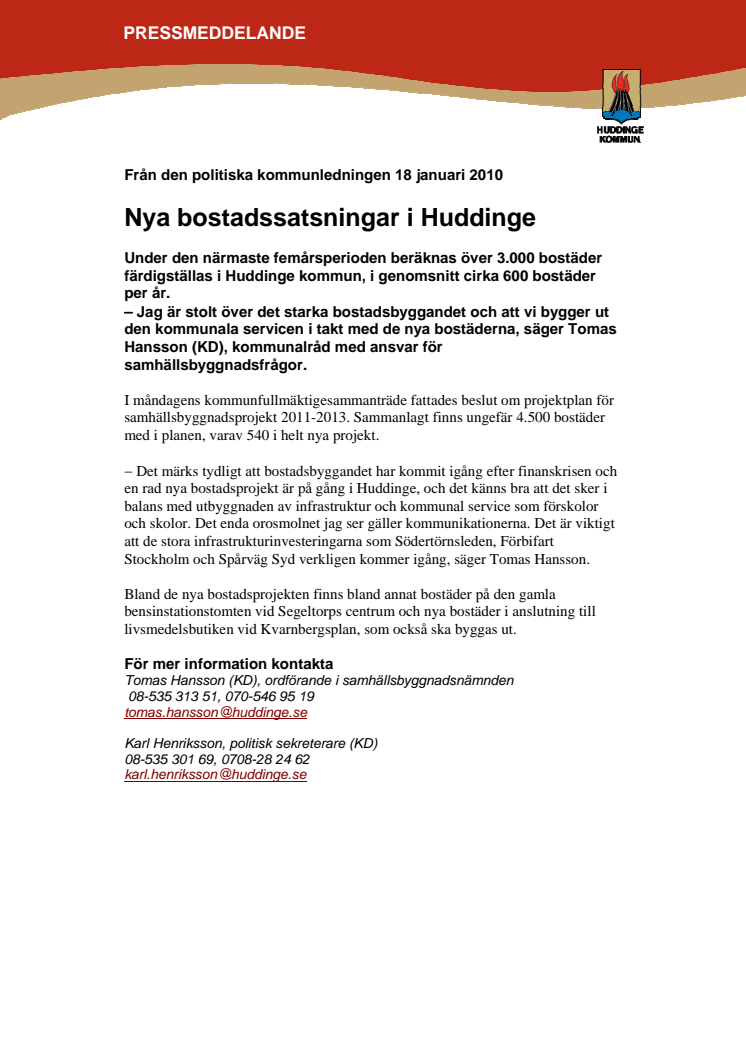 Nya bostadssatsningar i Huddinge