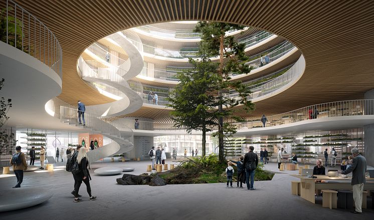 Forskarens atrium illustration av 3XN