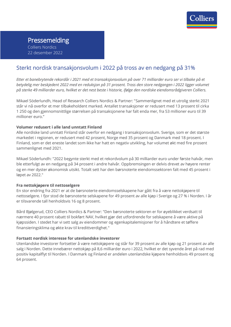 Sterkt nordisk transakjonsvolum i 2022 på tross av en nedgang på 31%.pdf