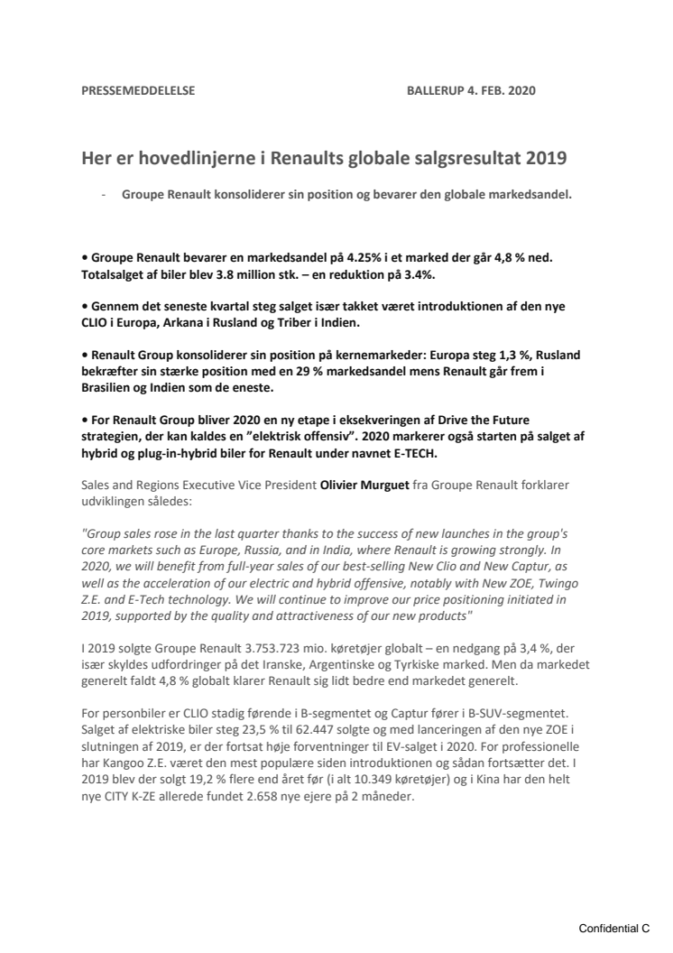 Renaults globale salgsresultat 2019