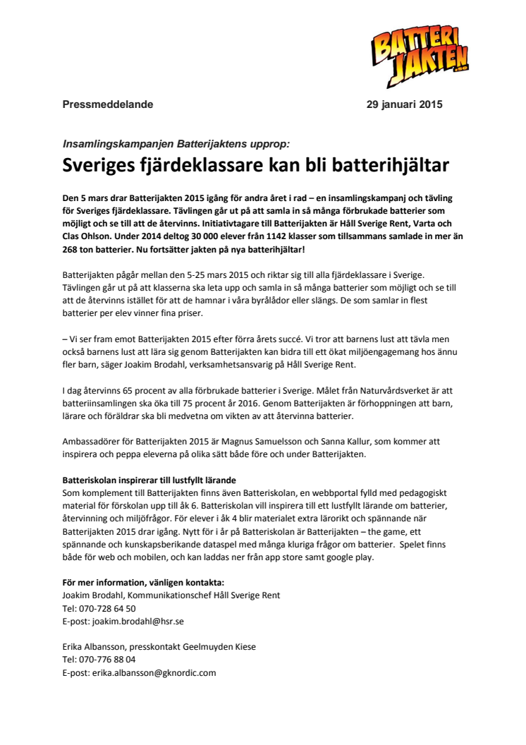 Sveriges fjärdeklassare kan bli batterihjältar