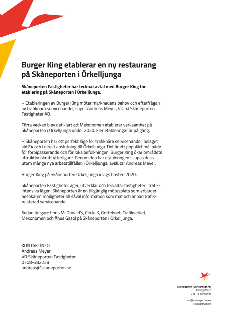 Burger King etablerar en ny restaurang på Skåneporten i Örkelljunga