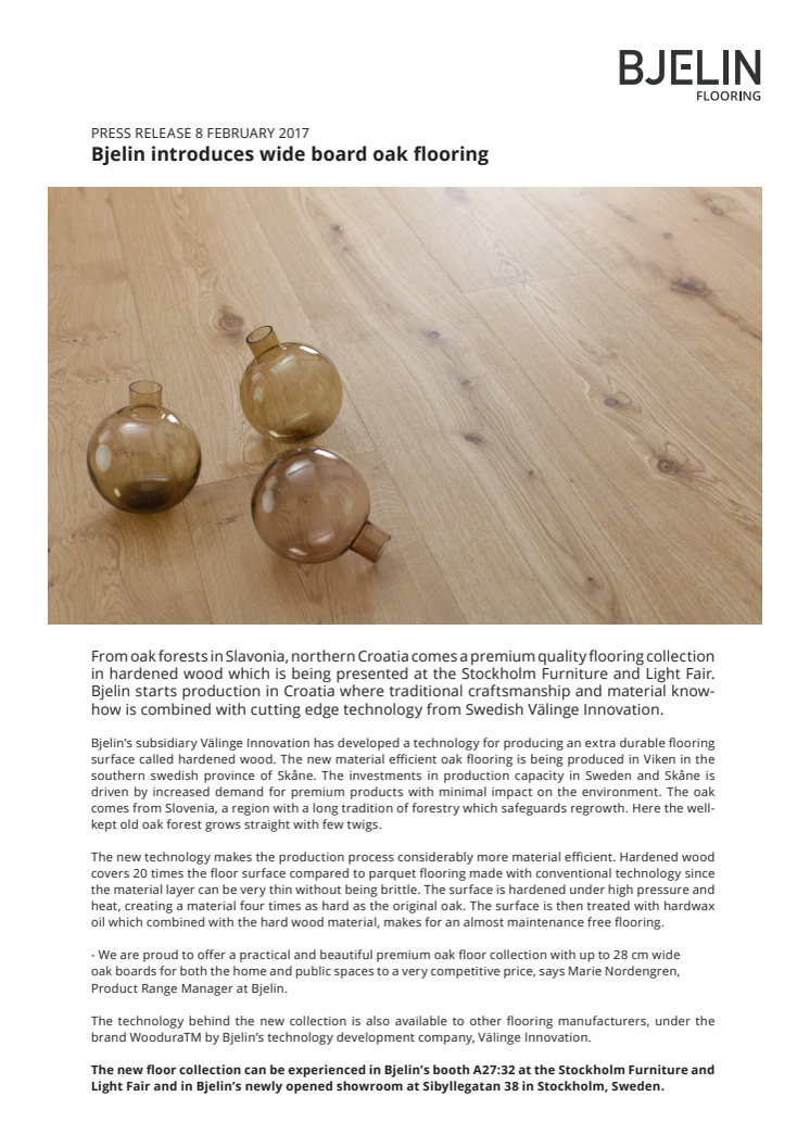 Bjelin introduces wide board oak flooring