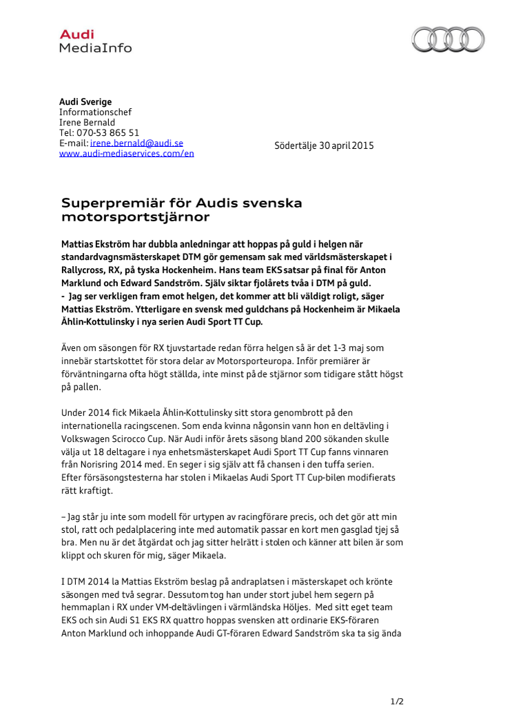 Superpremiär för Audis svenska motorsportstjärnor