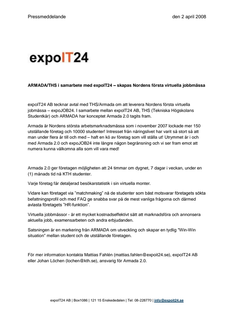 ARMADA/THS i samarbete med expoIT24 – skapar Nordens första virtuella jobmässa