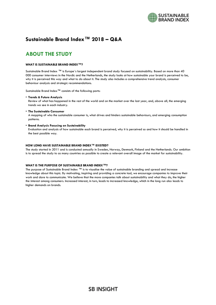 Q&A Sustainable Brand Index 2019