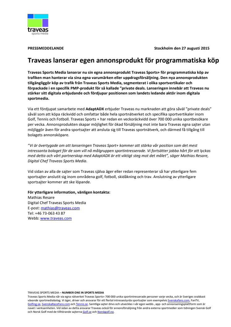 Traveas lanserar egen annonsprodukt för programmatiska köp