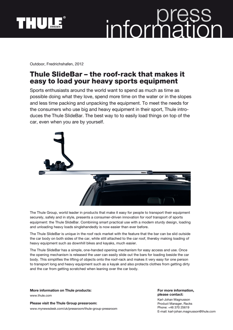 Thule SlideBar – the roof-rack that makes it easy to load your heavy sports equipment