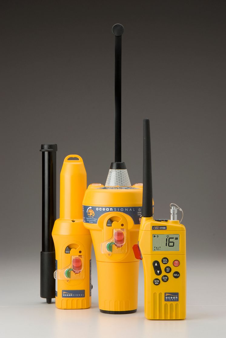Hi-res image - Ocean Signal - Ocean Signal SafeSea range, the S100 SART, E100G EPIRB and V100 VHF radio