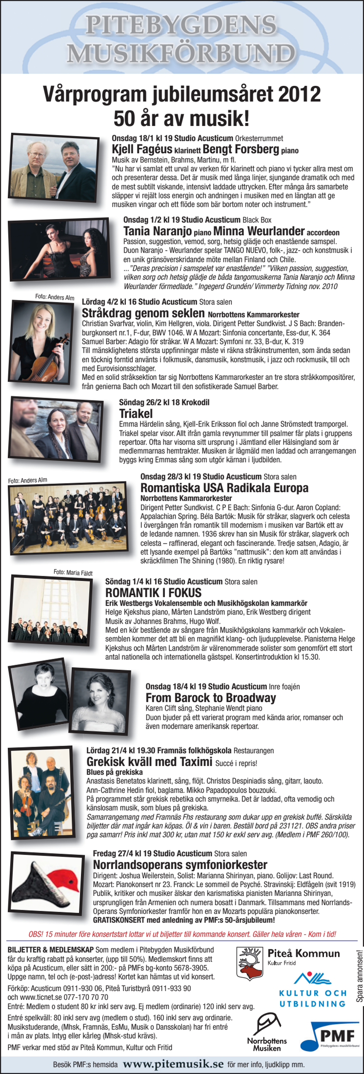 Konsertprogram våren 2012