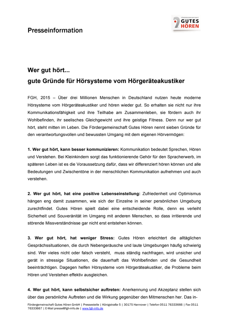 Wer gut hört... gute Gründe für Hörsysteme vom Hörgeräteakustiker