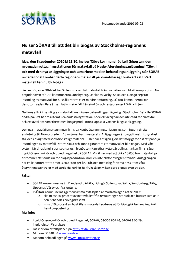 Nu ser SÖRAB till att det blir biogas av Stockholms-regionens matavfall