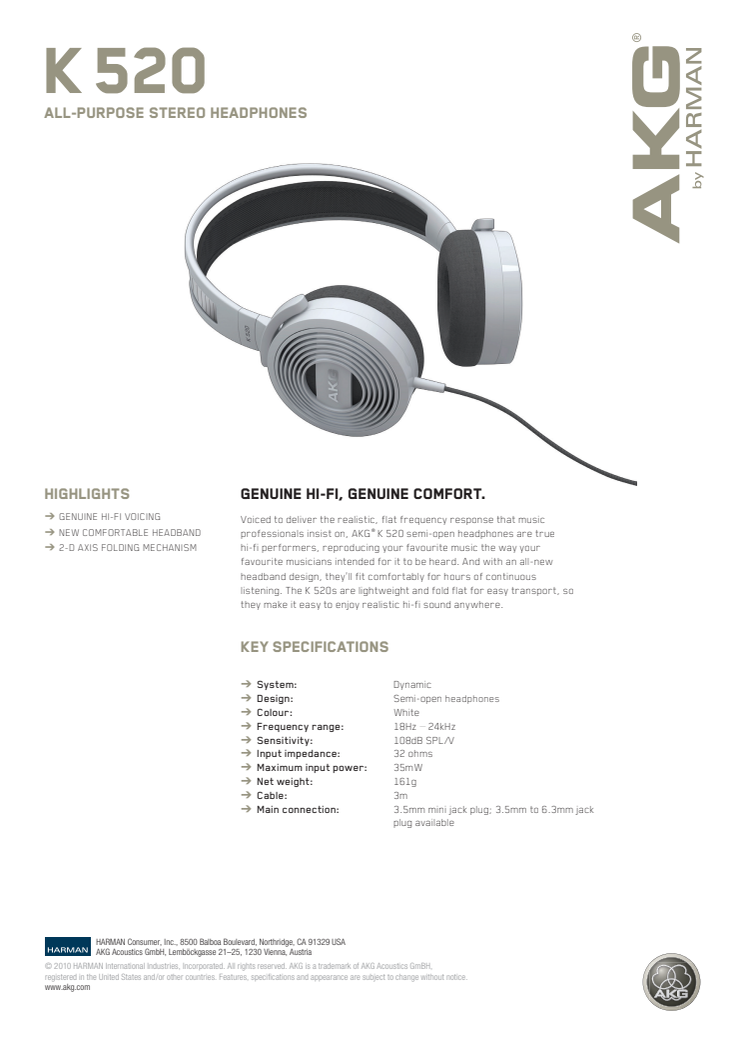 Specification sheet - AKG K 520 (English)