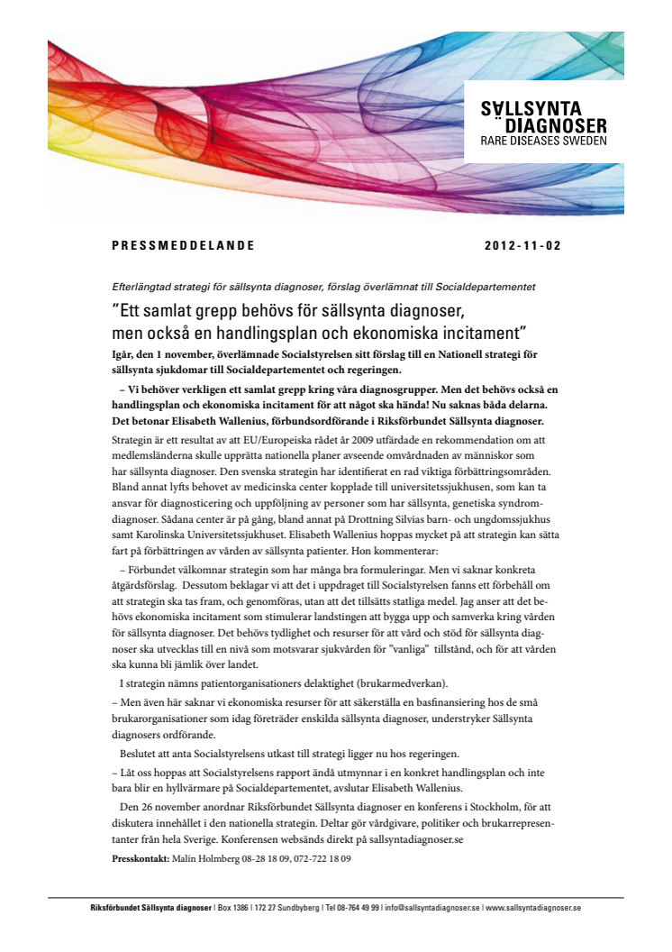 Efterlängtad strategi för sällsynta diagnoser, förslag överlämnat till Socialdepartementet