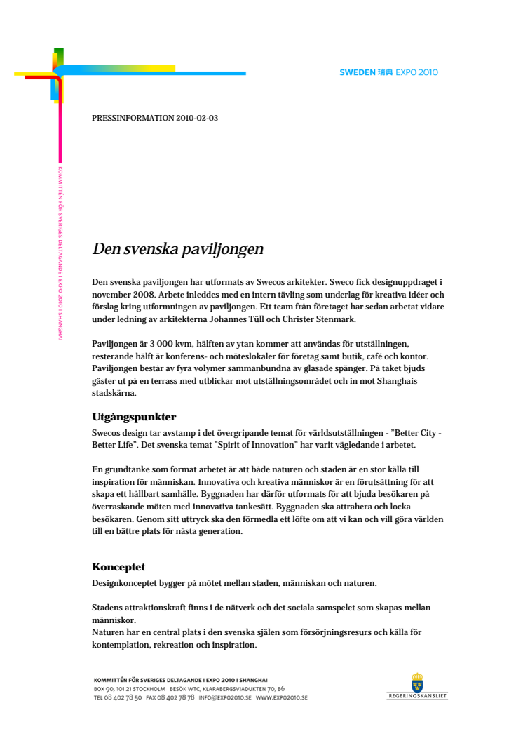 Faktablad: Sveriges paviljong på Expo 2010