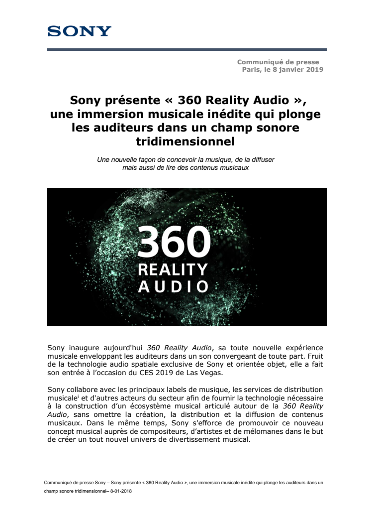 Sony présente « 360 Reality Audio »,  une immersion musicale inédite qui plonge les auditeurs dans un champ sonore tridimensionnel
