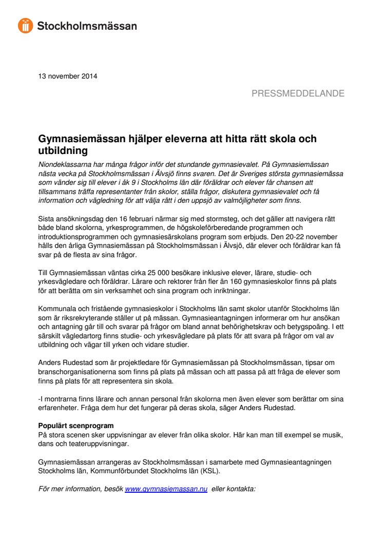 Gymnasiemässan hjälper eleverna att hitta rätt skola och utbildning 