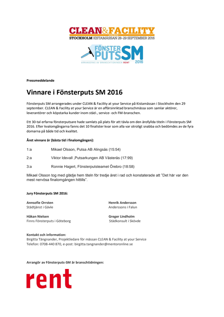 Vinnaren i fönsterputs SM 2016