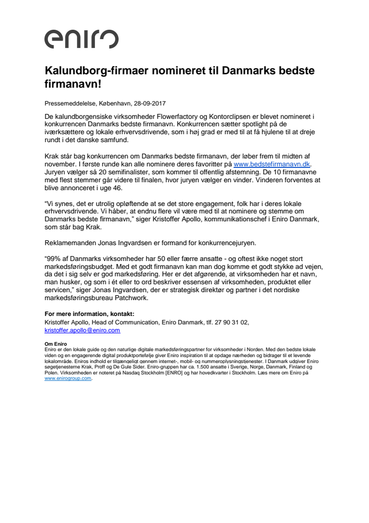 Kalundborg-firmaer nomineret til Danmarks bedste firmanavn