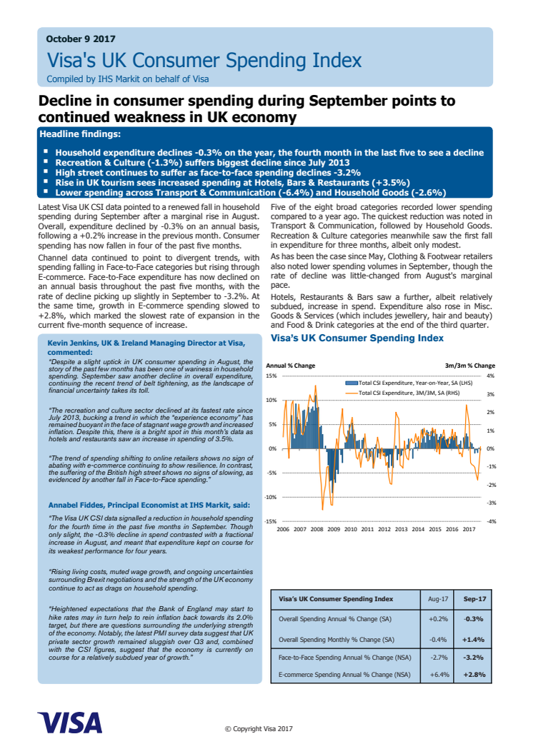 Decline in consumer spending during September points to continued weakness in UK economy