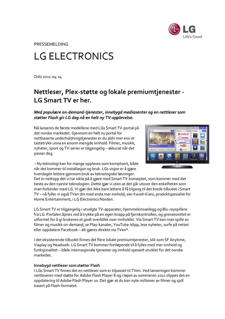 Nettleser, Plex-støtte og lokale premiumtjenester - LG Smart TV er her.
