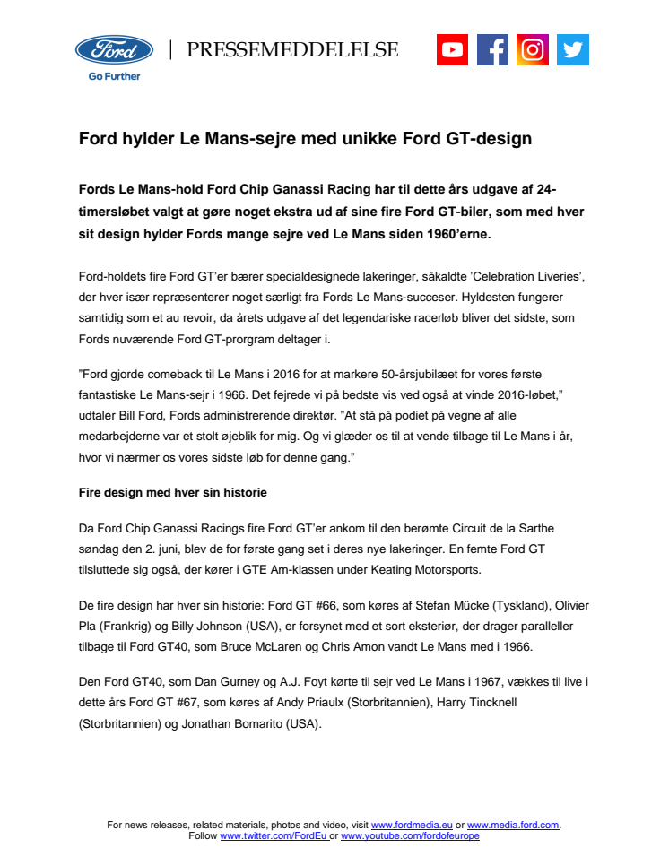 Ford hylder Le Mans-sejre med unikke Ford GT-design