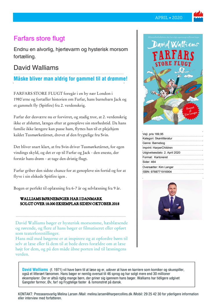 Nyhed på vej fra HarperCollins: FARFARS STORE FLUGT af David Walliams 