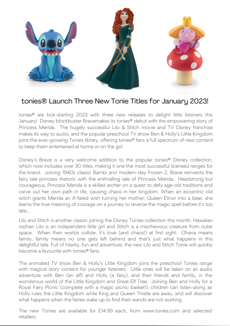 tonies® Launch Three New Tonie Titles for January 2023!
